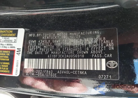 2010 Toyota Camry from USA, damaged, VIN 4T1BF3EK2AU056918